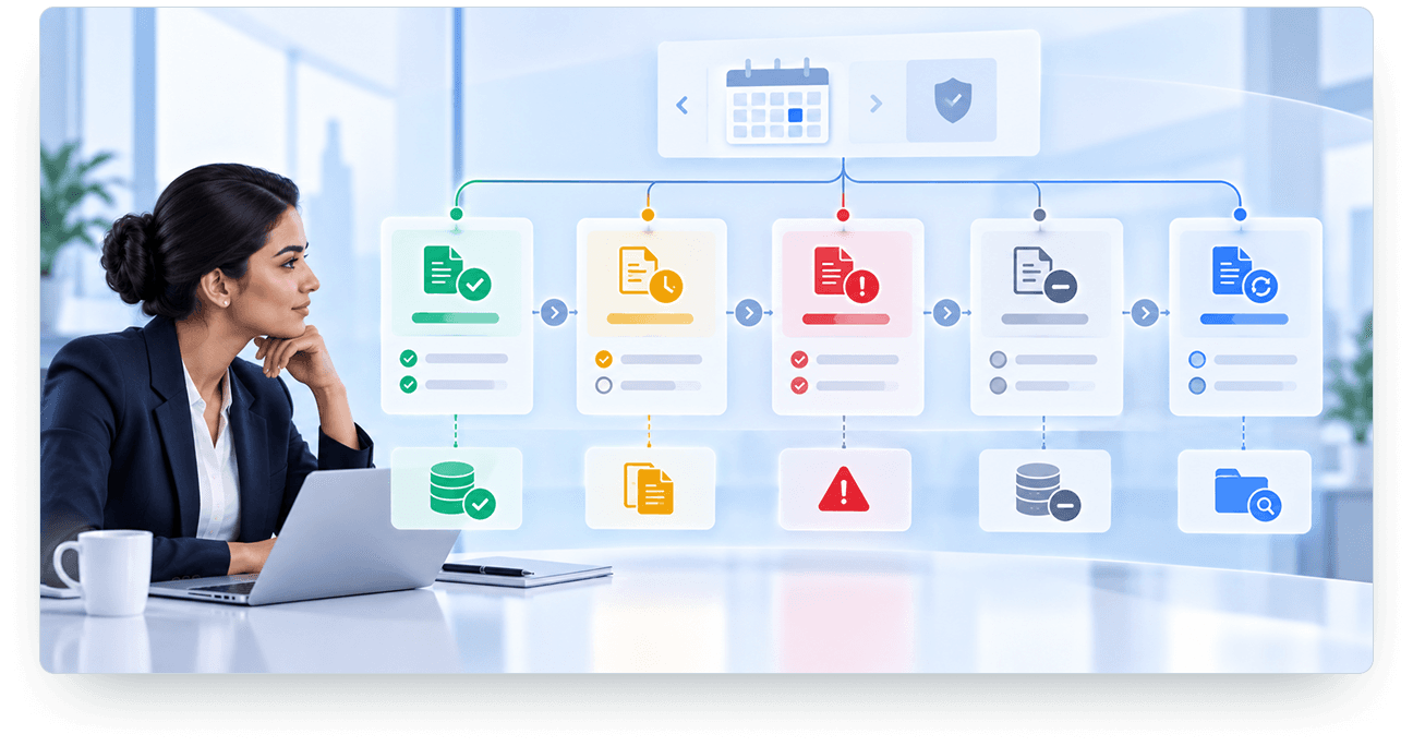 Dependencies and evidence workflow showing close readiness and audit traceability