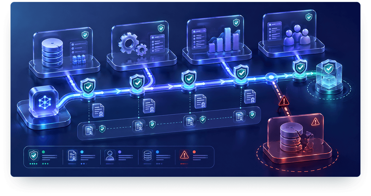 One governance model, six modules, explicit handoffs and degraded states architecture