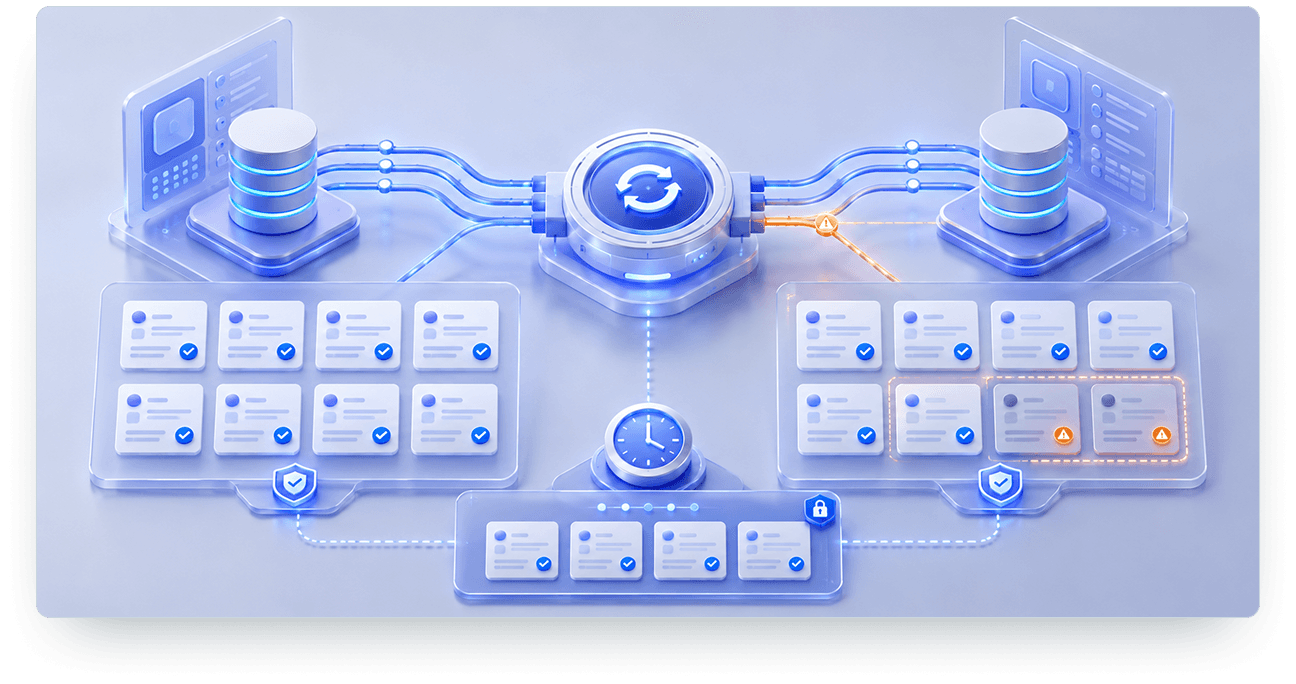 Connector health and dual sync database pipeline illustration