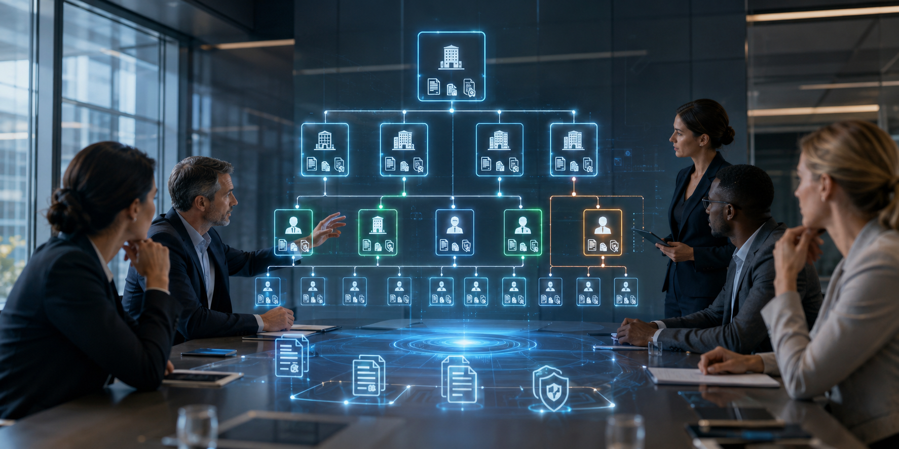 Multi-entity organizational hierarchy and governance control overview