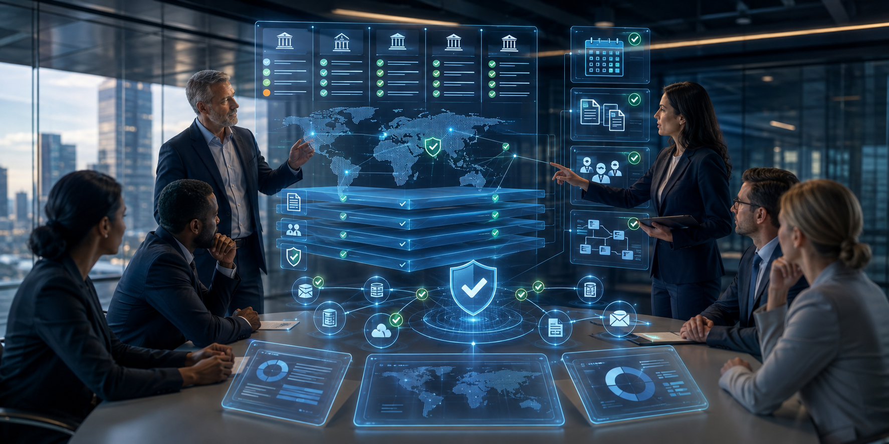 Multi-jurisdiction operations and coverage status visualization dashboard